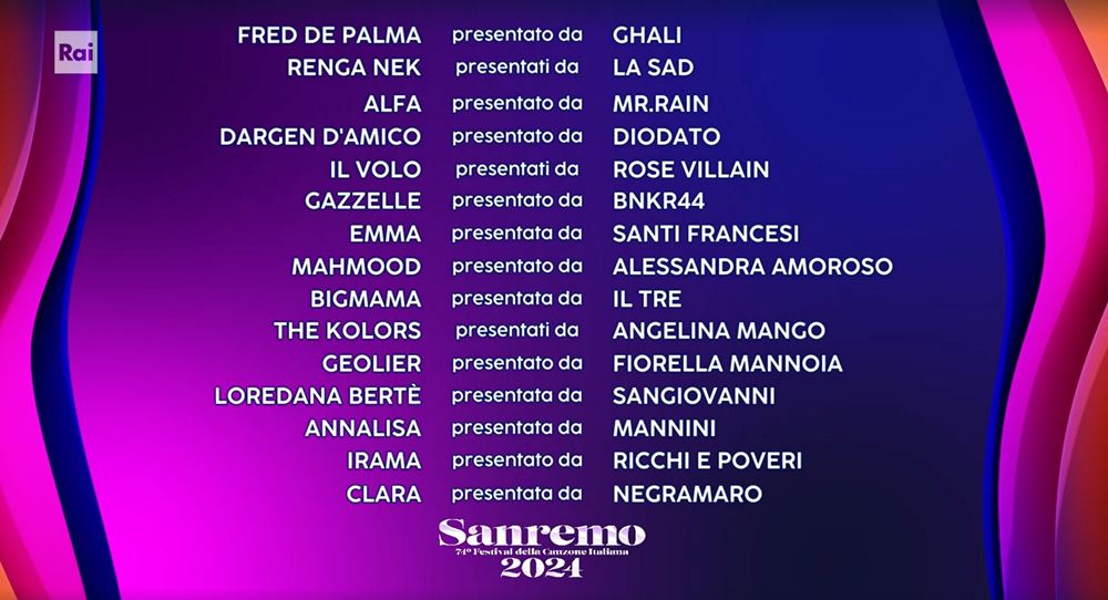 Abbinamenti Sanremo 2024 - 1